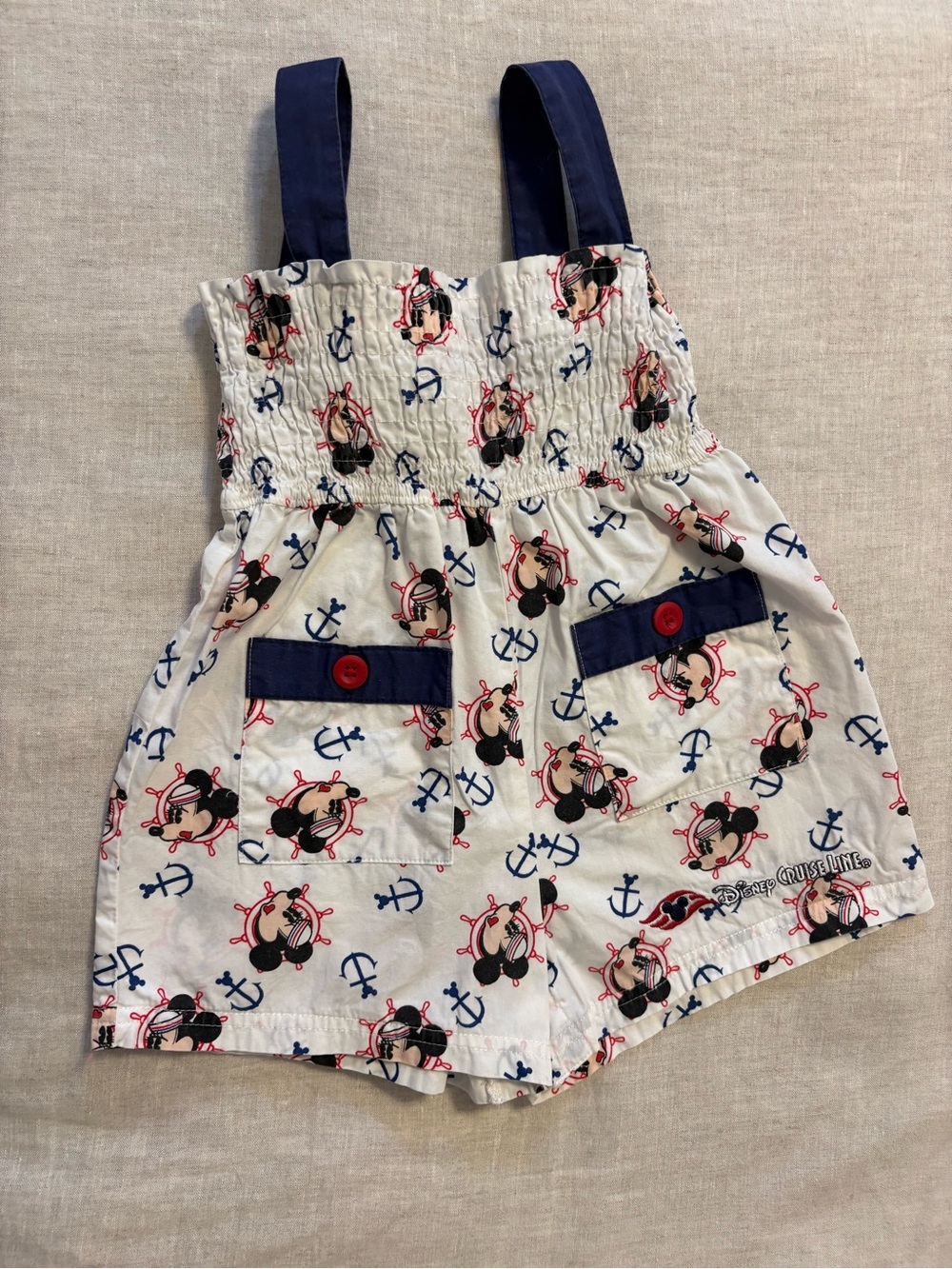 Disney Cruise Line Sailor Minnie Mouse Romper White Nautical Anchors 18M